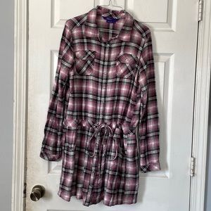 Miley Cyrus Maz Azaria purple plad plaid long sleeve button up collared dress L